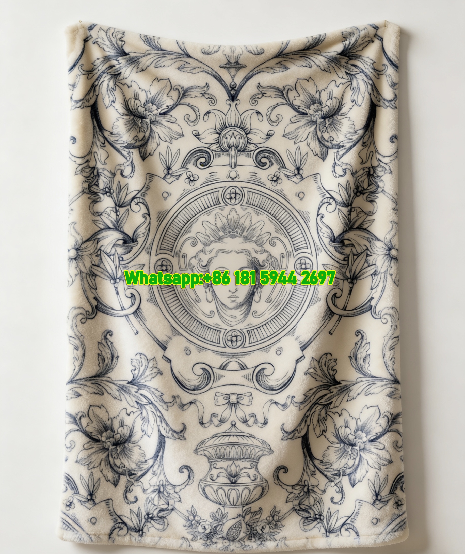 Versace Beige Baroque Medusa Print Flannel Sofa Throw Blanket IMG_1765